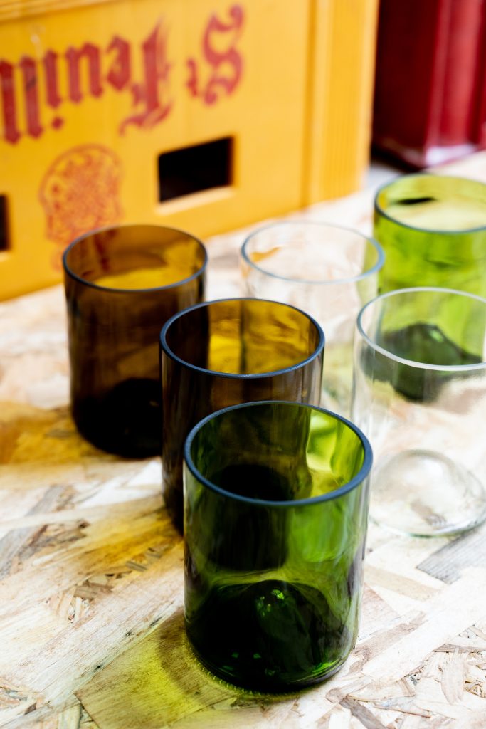 Photo gobelets verre recyclé Atelier Economad Francheville Lyon